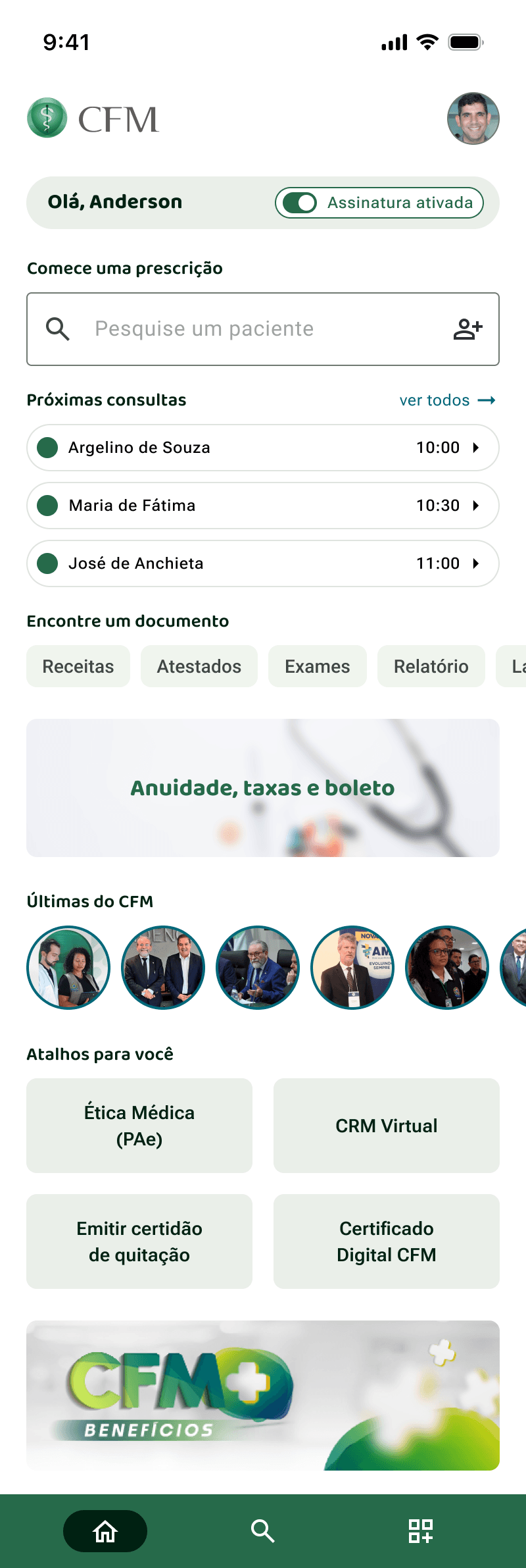 Protótipo da página inicial